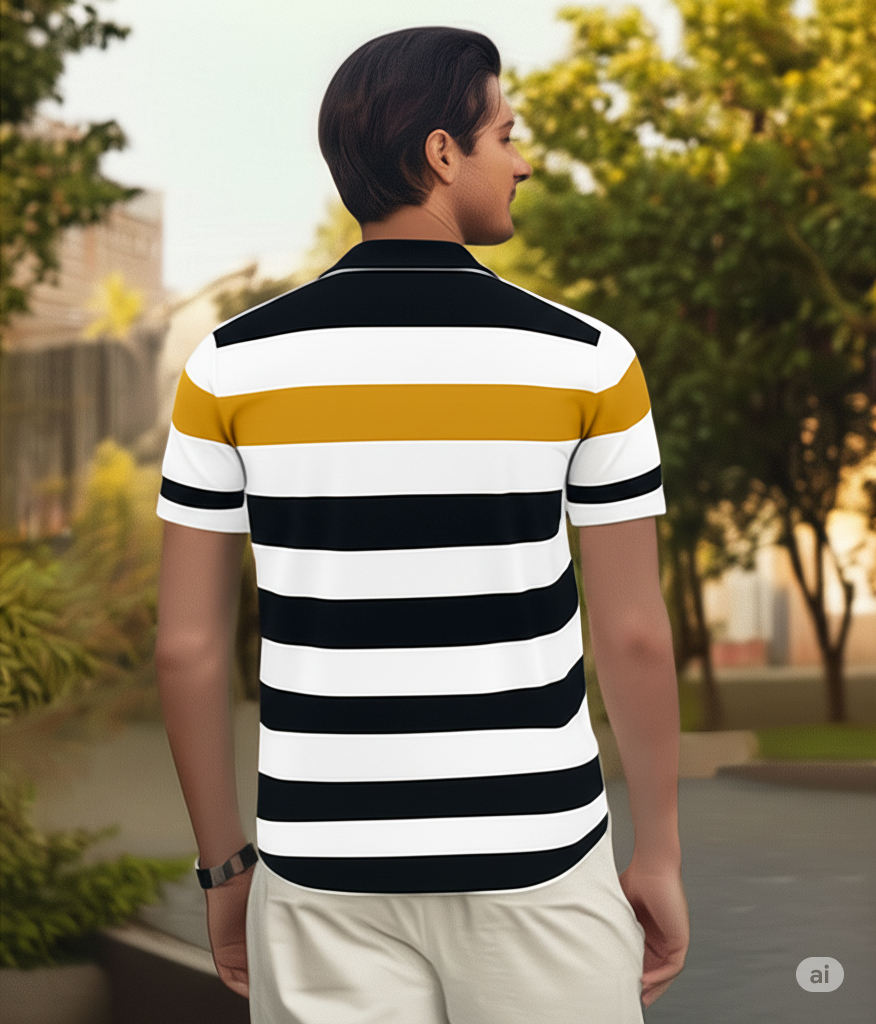 Men Striped Cotton Polo T-shirt